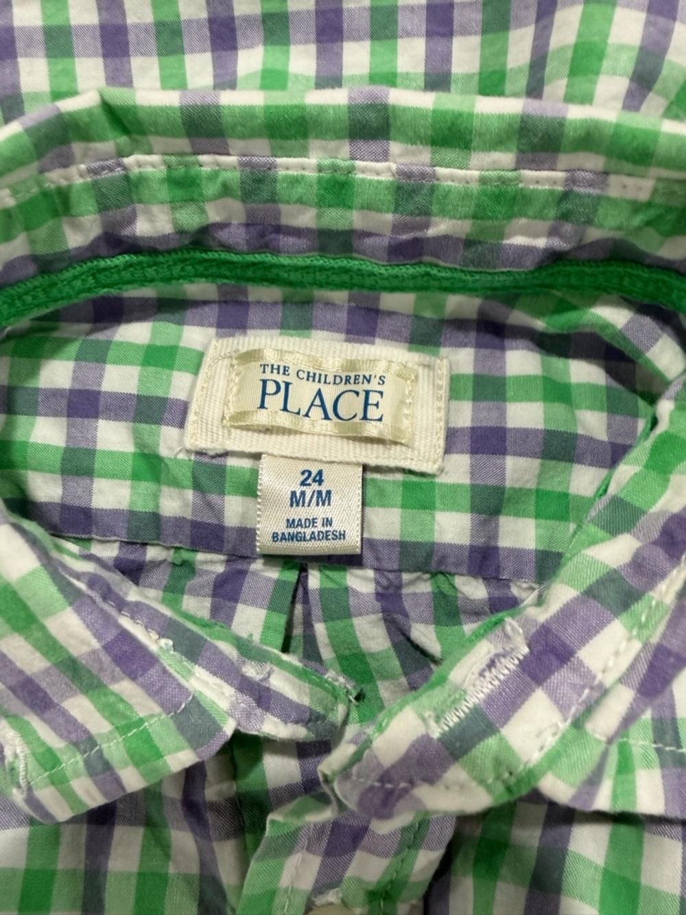 7/$20 The Children’s Place Green & Blue Gingham Long Sleeve Button-Up Shirt - Picture 3 of 4